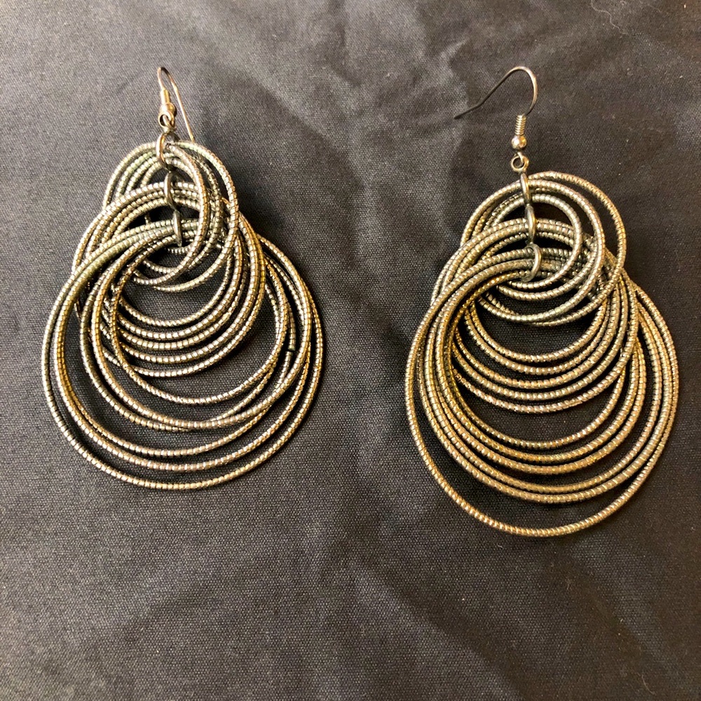New Lia Sophia Voltage Black Earrings - black metal hanging circles